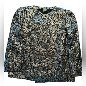 Krizia Floral Metallic Evening Jacket Sz 42 L Wool Silk Blend Italian Vintage